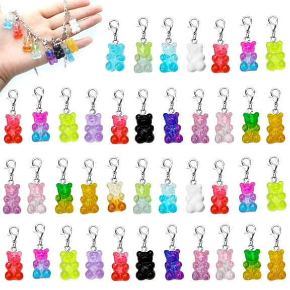 TSV 50/100pcs Gummy Bear Charms, Multicolor Bear Beads Pendants with Lobster Clasp, Resin Beads for DIY Jewelry Making, Keychains, Craft Charms