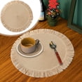 thumbnail image 3 of 2 Pcs 15" Natural Rustic Burlap Jute Placemat, Boho Round Paper Placemats, Rustic Woven Fade-Safe Tablemats,Braided Placemats for Home, Cafe or Events, 3 of 7