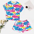 thumbnail image 4 of Flamingo Pattern Women's Ruffle Short Sleeve Tops And Shorts Cute Peeps Bunny Pajamas Sets, 4 of 7