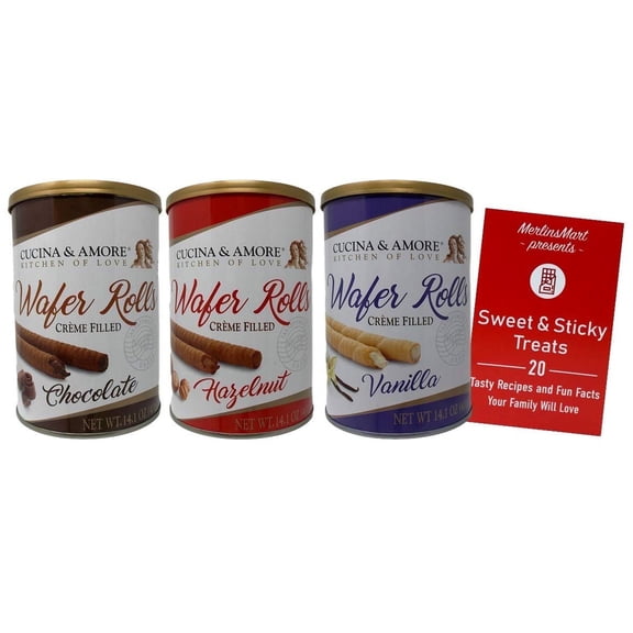 Creme Filled Rolled Wafers Baked 3 Flavor Variety (1) Each: Chocolate, Hazelnut, Vanilla (14.1 Ounces)   MerlinsMart Zine | Cucina & Amore