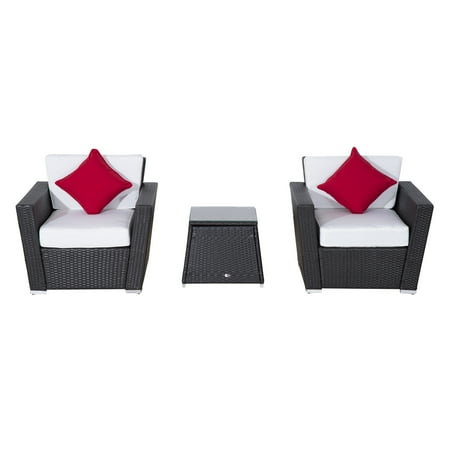 Outsunny 3 Piece Outdoor Rattan Patio Furniture Set with Cushions