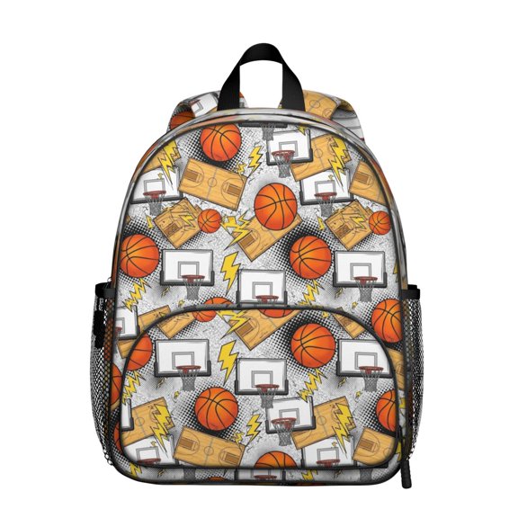 Basketball and Lightning White Pattern Backpack for School, Cute School Bag with Adjustable Shoulder Straps and Padded Back, 13.8"x11.4"x6"