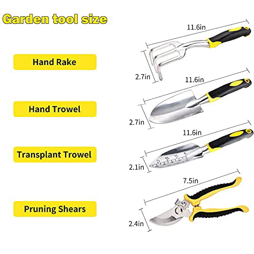 Black/Yellow DIGGOLD Garden Tools Set Gardening Gifts Garden Tool Kit Include Pruning Shears 4 Pcs Heavy Duty Aluminum Gardening Tools with Soft Rubberized Non-Slip Ergonomic Handle