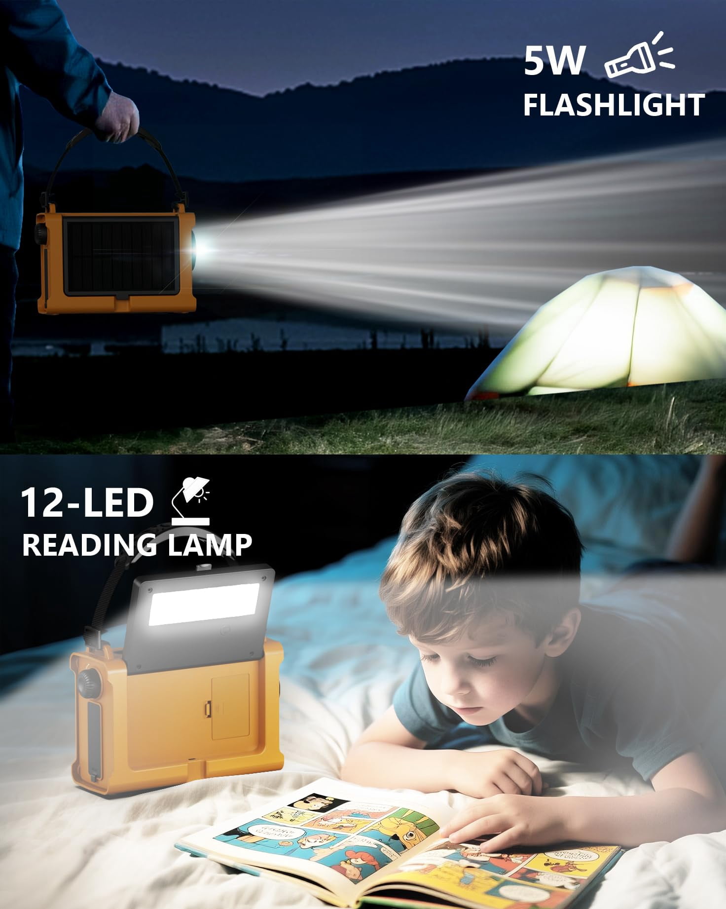 Emergency Weather Radio With Large Solar Panel  Efficient Hand Crank & Real 12000mah | Am/fm/noaa Bands Led Flashlight Reading Lamp Sos Alarm Phone For Camping Blackout