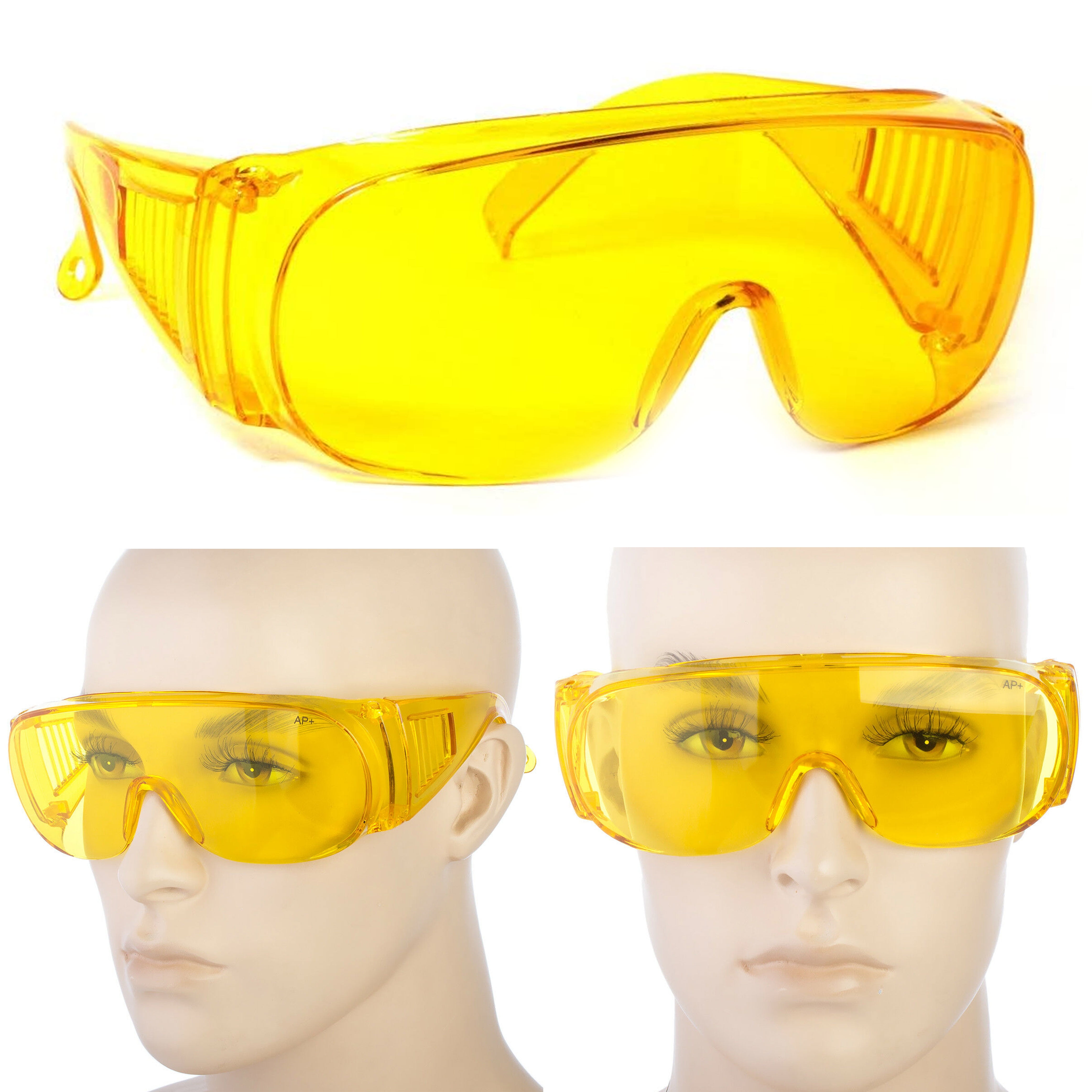 3 PAIR Escort Fit Over Safety Glasses Side Shields CLEAR YELLOW SMOKE 
