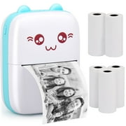SANMADROLA Mini Pocket Printer, Gifts for kids, Portable Thermal Printer with 5 Rolls Paper for Label, Text Memo, Receipt, Sticker, Photo Printers, Wireless Bluetooth Printer for Android iOS APP, Blue