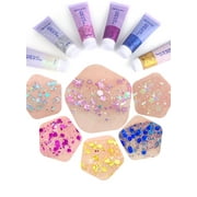 BEUKING Face Glitter Gel Mermaid Scale Gel, Holographic Chunky Glitter Gel for Body, Hair, Face, Nail, Eyeshadow, Long Lasting Liquid Glitter Cream, Fairy Costume Accessories Makeup for Women& Men