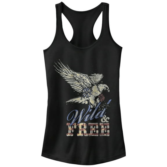 Junior's Lost Gods Eagle Wild and Free USA Racerback Tank Top Black Medium