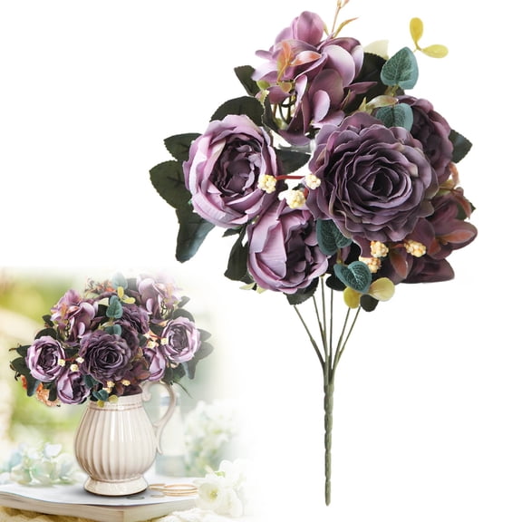 EZPXFCI 1 Packs Artificial Peony Flowers Faux Silk Hydrangea Bouquet Vintage Wedding Home Table for Door Decor Reusable Bouquet of Rose Flowers for Valentine Wedding Birthday Party(Purple)