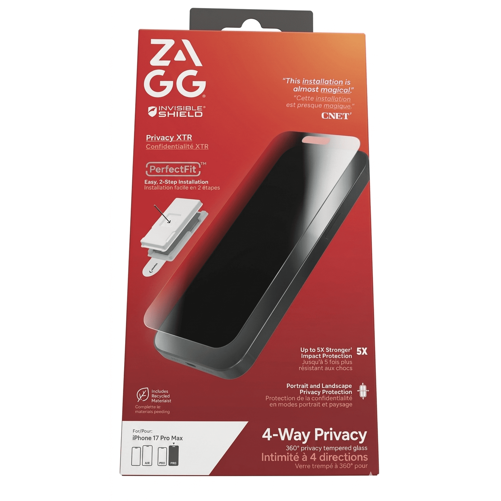 ZAGG Invisible Shield Glass Elite Privacy 360 4W Screen Protector - iPhone 17 Pro Max