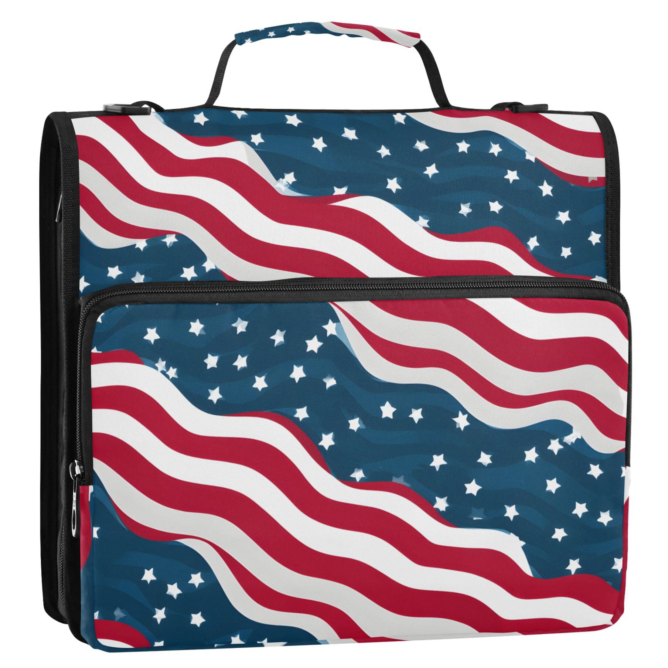 ALAZA Zipper Binder Red Stripes Stars-s1 3 Ring Trapper Keeper File Folder Organizer Bag