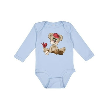 Inktastic Baseball Teddy Bear Boys Long Sleeve Baby Bodysuit