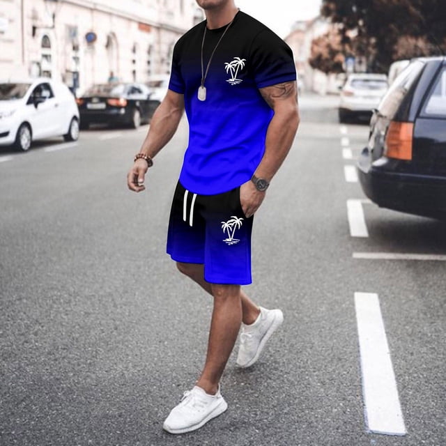 Costumes pour Hommes - Classification et Titre des Produits pour Hommes et Ensemble de Sport Été 2024 Athlétisme Décontracté Manches Courtes Col Rond Imprimé Noix de Coco