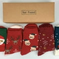 thumbnail image 4 of Monebena 1 Box of 5 Pairs Christmas Socks for Womens Cotton Fuzzy Socks Winter Warm  Floor Socks Christmas Stocking and New Year Gift for Girls M01, 4 of 5