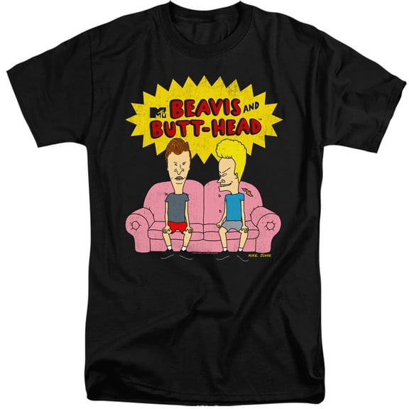 Beavis and Butthead Couch Logo Og Unisex Adult Tall T Shirt,Black, 3X-Large