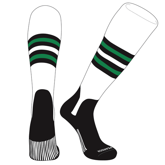 PEAR SOX OTC Baseball Softball Stirrup Socks (F, 5in) White, Black, Kelly Green, Blk (XS)