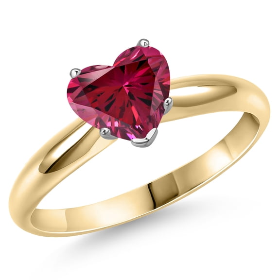 Gem Stone King 14K Two Tone Gold Red Zirconia Solitaire Engagement Ring for Women | 1.71 Cttw | Heart Shape 8MM | Gemstone Birthstone | Size 7