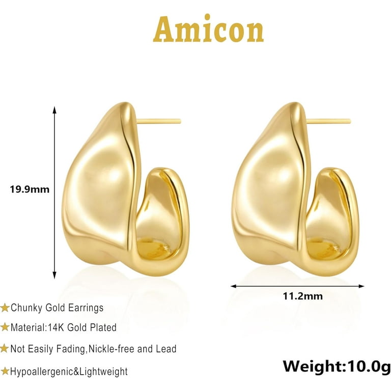 Chunky Gold Stud Earrings for Women 14k Gold Plated Hypoallergenic Gold Earrings Gold Statement Earrings for Women Trendy Fashion Gold Jewelry Gifts
