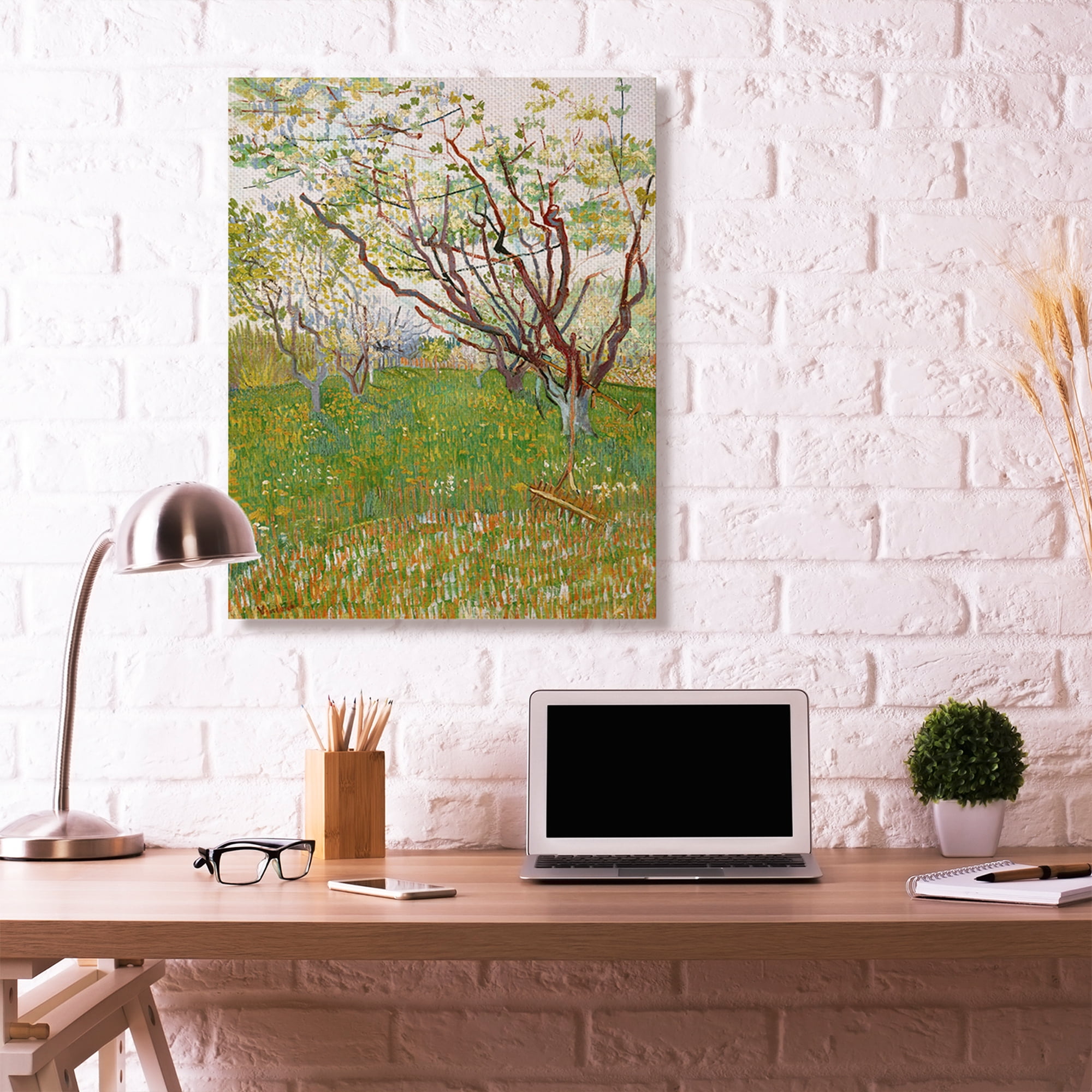 Stupell Home Décor Orchard Field Green Brown Classical Painting Canvas Wall Art by Vincent Van Gogh