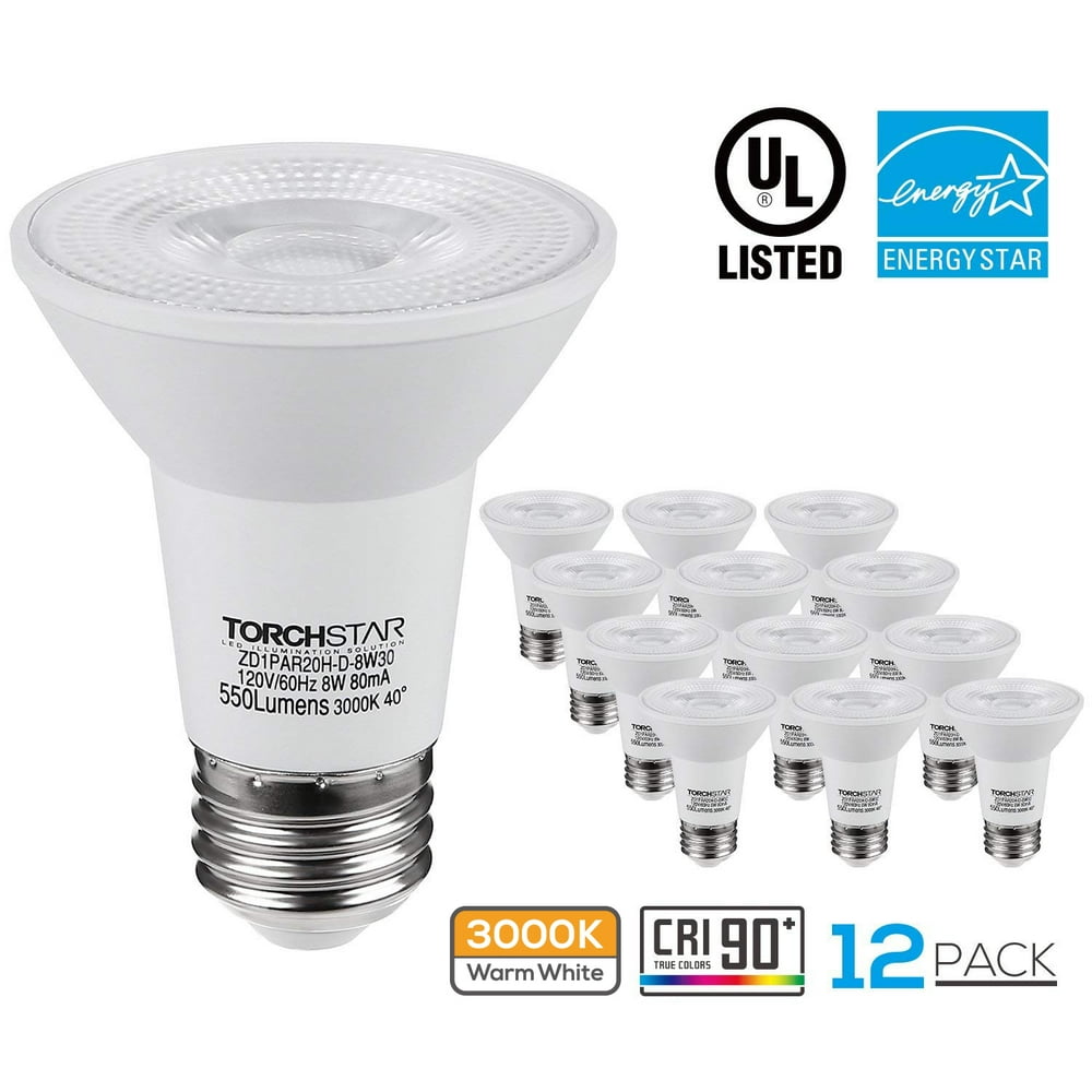 TORCHSTAR 12Pack LED PAR20 Light Bulbs, 8W(50W Equivalent), CRI90