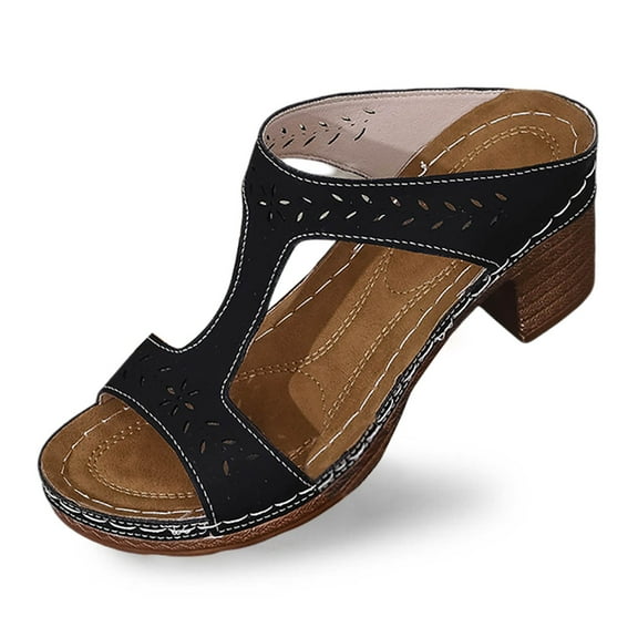 ERkkoi Women's Wedge Sandals Comfortable Open Toe Platform Casual Dressy Cork Summer Dress Shoes Black 6.5
