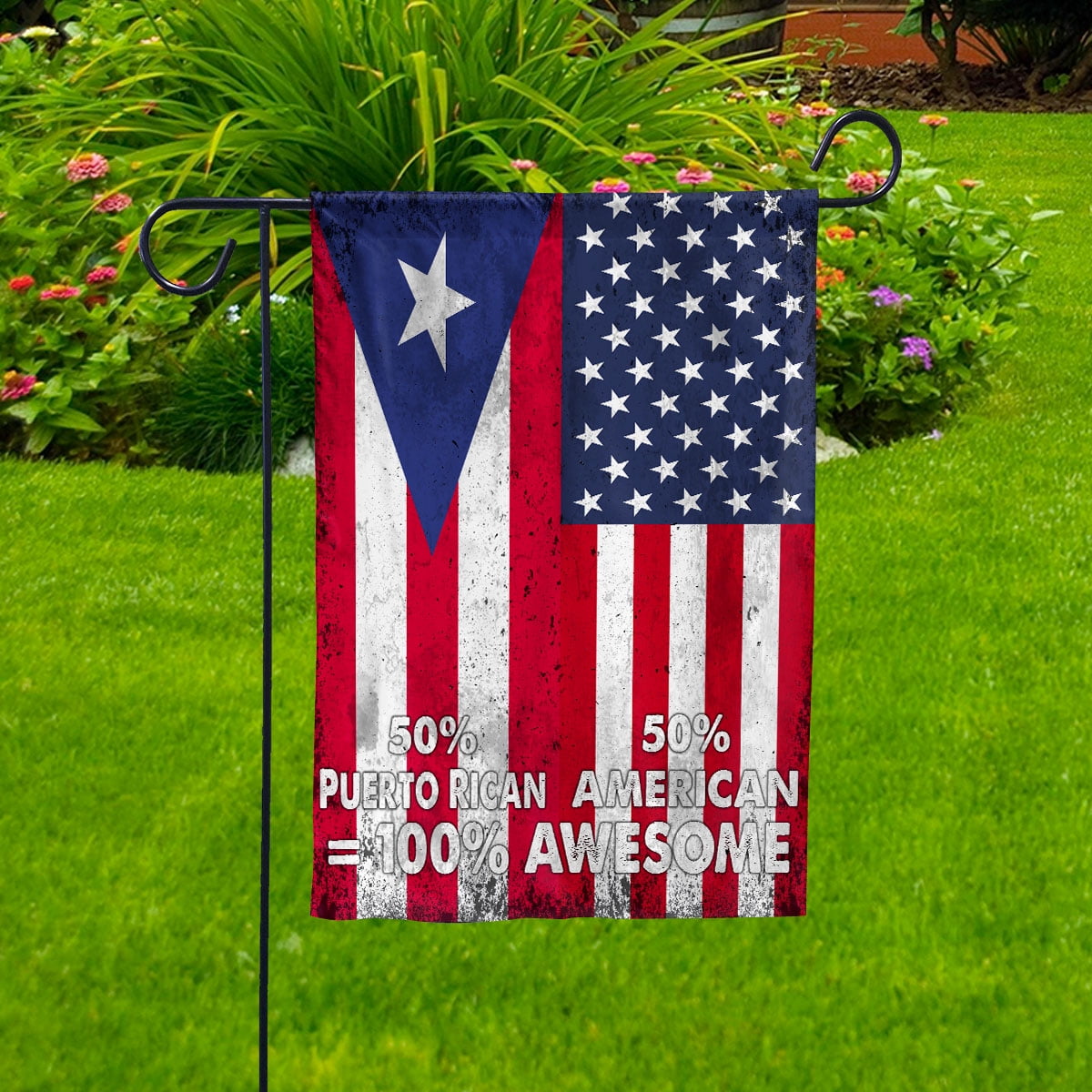 Flag American Half Puerto Rican Flag Puerto Rican American Friendship Puerto Rico U.S.A Patriotic Proud House Flag, Double-Sided Decorative Outdoor Flag, Patriotic Polyester Yard Flag 29.5 x 39.5 in