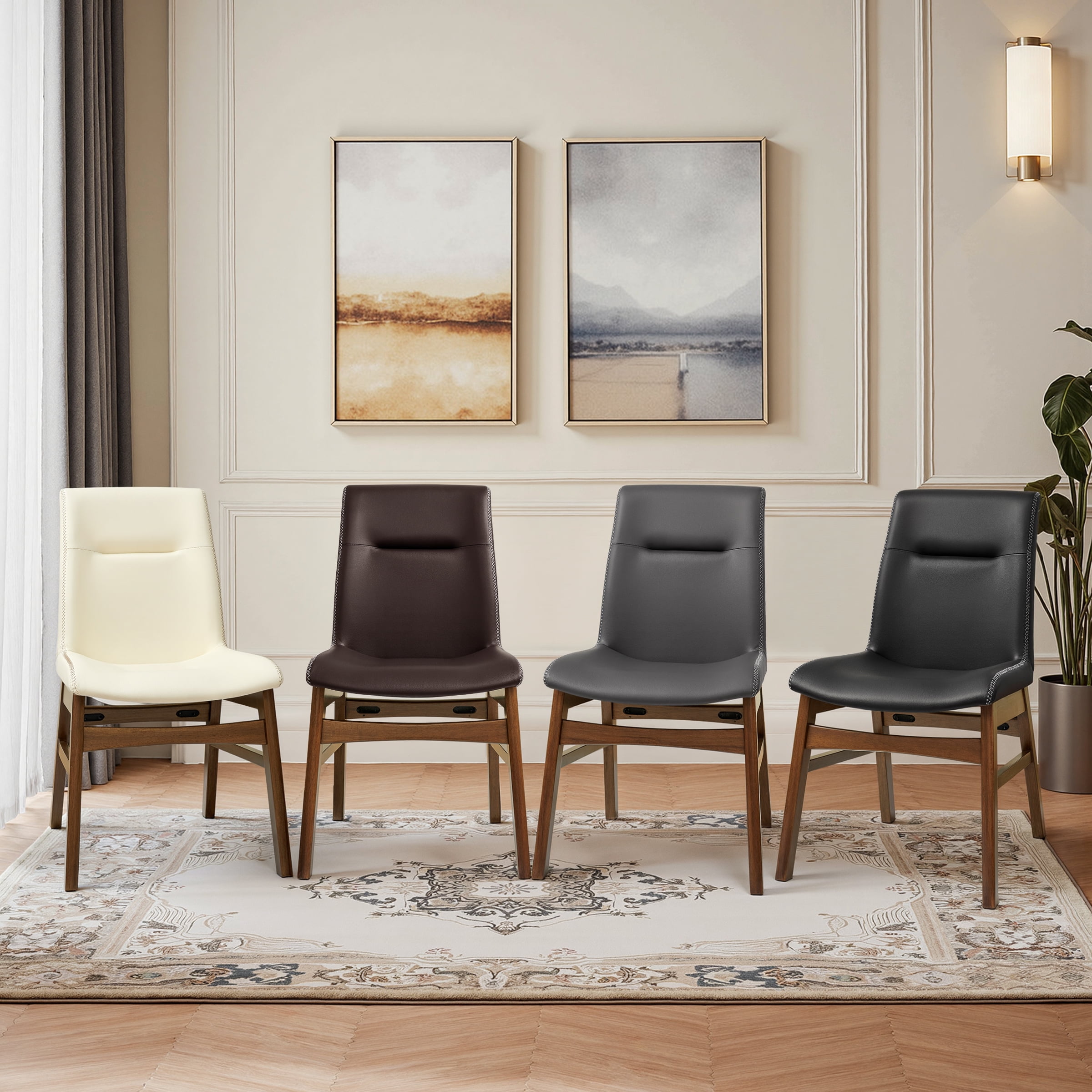 CHUN YI Modern Farmhouse Faux Leather Dining Chairs, Upholstered Kitchen Chairs, Set of 2, Black