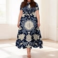 thumbnail image 2 of LWavelet Women's Plus Size Bohemian Patchwork Maxi Dress Short Sleeve Tie Waist Casual Ethnic Dress with Pockets Navy L, 2 of 7