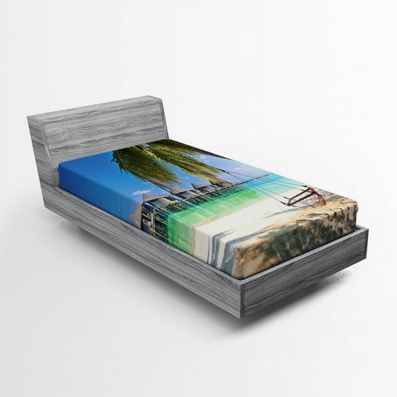 Ambesonne Beach Fitted Sheet, Caribbean Tropical Coast, Twin XL Size, Multicolor