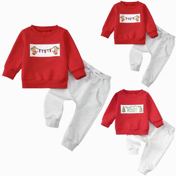 CAUYDY 3 6 9 12 18 24 Months 1-5T Toddler Boys Going Home Outfit Infant Long Sleeve Sweatshirt and Elastic Pants 2Pcs Clothing Set Fall Winter Gift for Baby Red for Sizes 18-24 Months