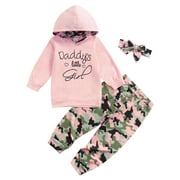 TheFound Girl?s Letter Hoodies and Camouflage Long Pants with Headband Set