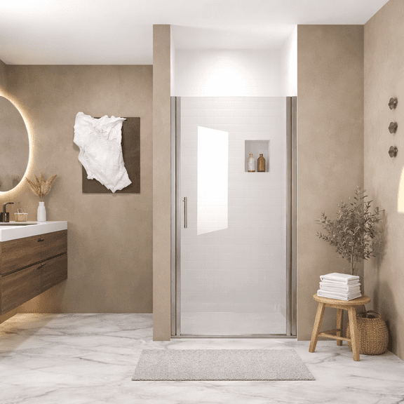 37-36"x 72" Pivot Shower Door, Chrome Aluminum Frame, Half Frame ,1/4"(6mm) Tempered Glass Explosion Proof Film