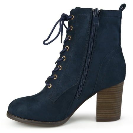 lace up stacked heel booties