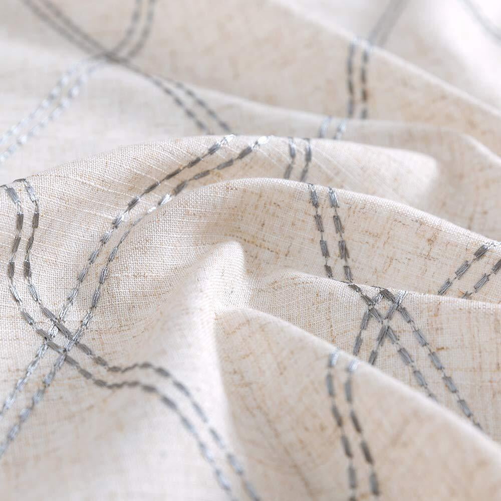 Curtainking Linen Curtains for Living Room 63 inch Farmhouse Diamond Embroidered Flax Window Drapes Light Filtering Grommet Curtains 2 Panels Grey