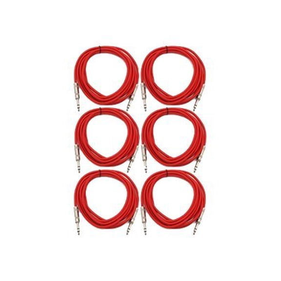 Seismic Audio SATRX-6 - Audio cable - stereo jack male to stereo jack male - 1.8 m - shielded - red (pack of 6)