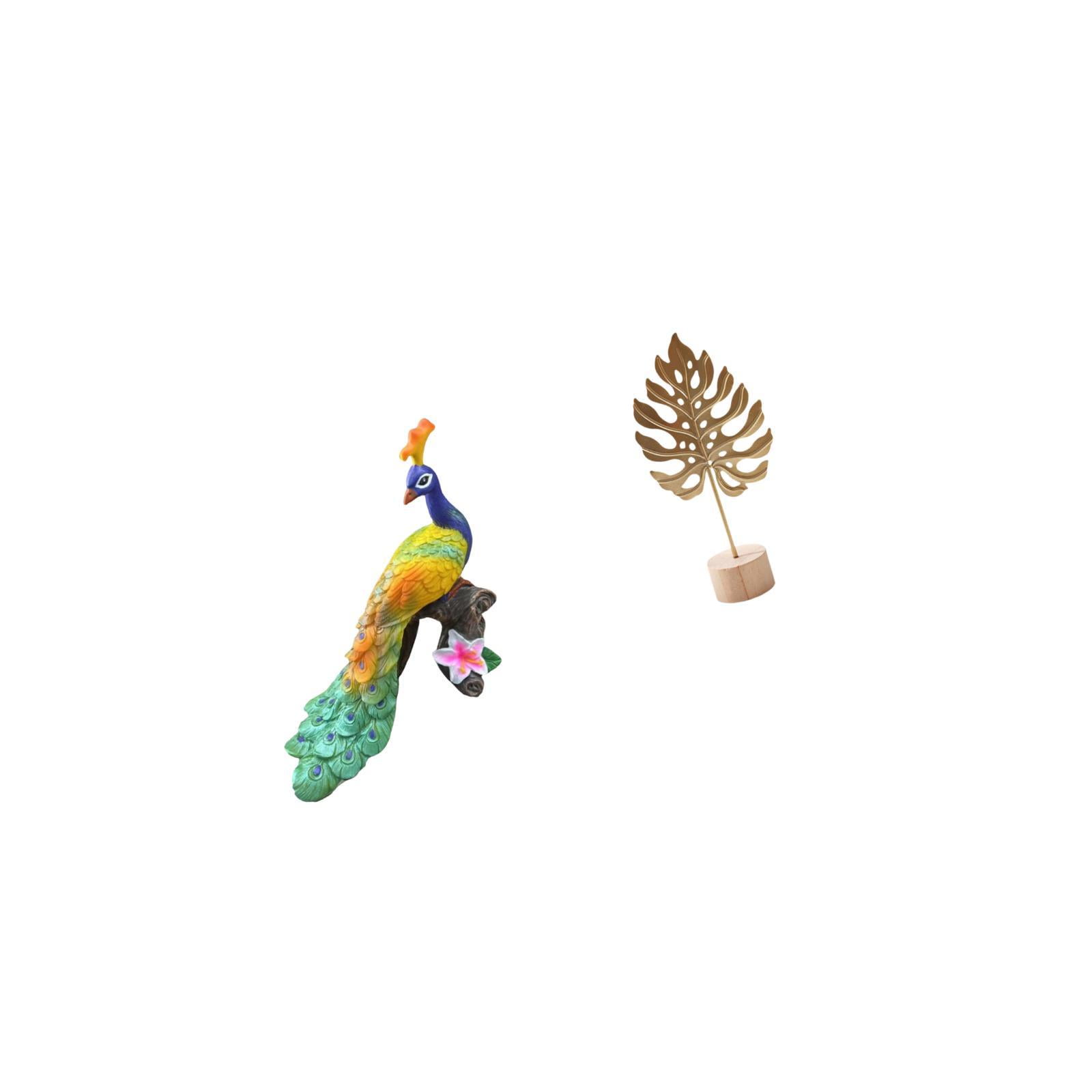 Peacock Statue Leaf Figurine Sculpture Iron Wood Material for Living Room Bedroom Garden Decoration