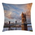 thumbnail image 1 of Cincinnati Throw Pillow Cushion Cover, Architecture Bridge Building Exterior Cityscape Busy Life in Downtown District, Decorative Square Accent Pillow Case, 20" X 20", Multicolor, by Ambesonne, 1 of 2