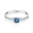 thumbnail image 2 of Gem Stone King 925 Sterling Silver Ring with 10K Rose Gold Prongs Persian Blue Moissanite and Lab Grown Diamond (0.68 Cttw, Size 7), 2 of 4