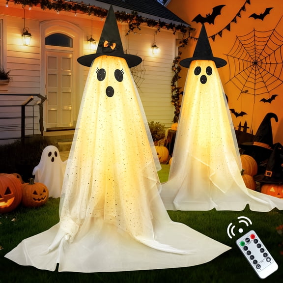 Inadays Halloween Decorations – Outdoor & Indoor Spooky Ghost Lights with Remote, 2-Pack for Porch Lawn Garden Home
