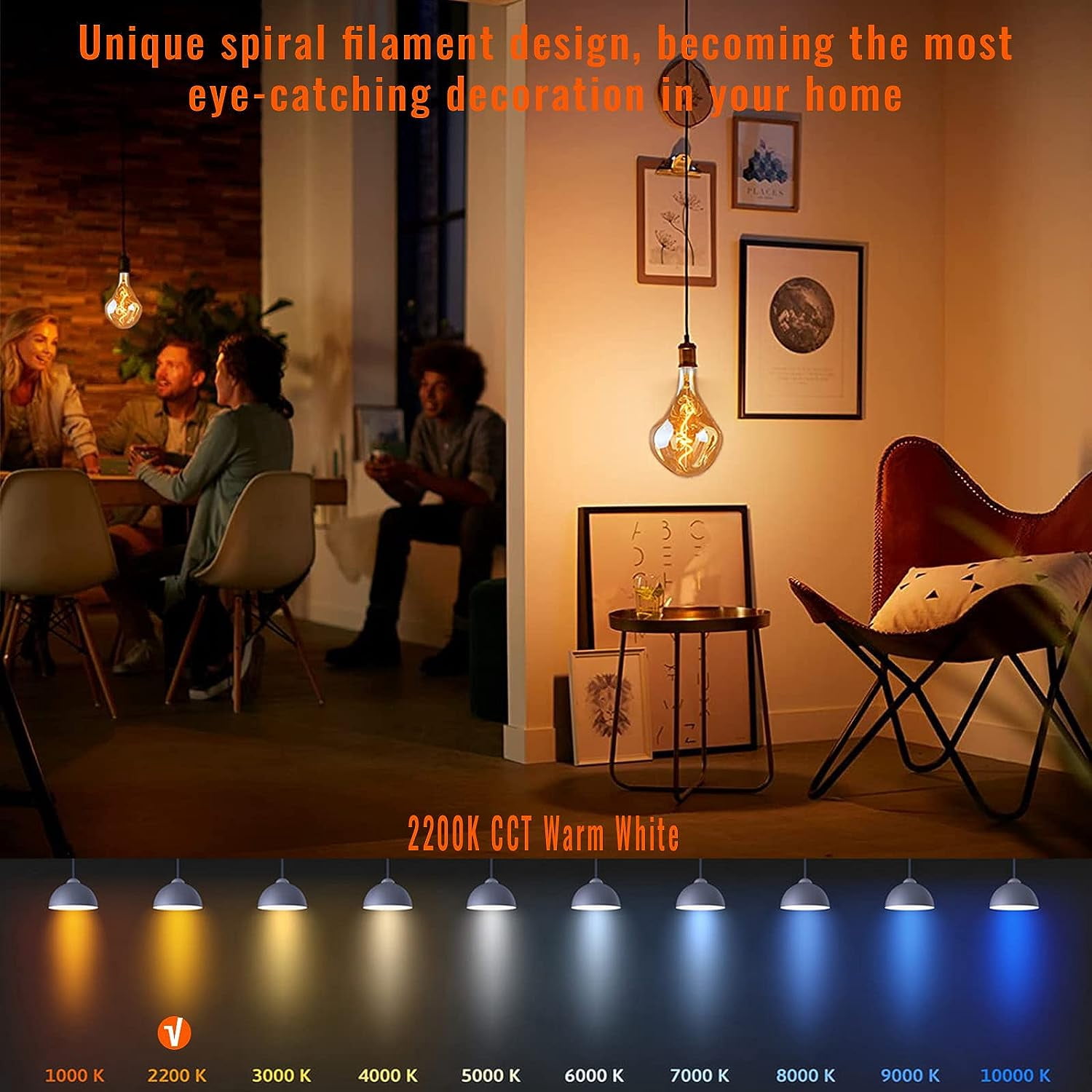 OMED LED Large Edison Bulb Oversized 2 Pack, E26 2200K Warm White Dimmable Vintage Giant Light Bulb, 5 Watt 400LM Extra Big Amber Glass Decorative Bulb for Bedroom, Living Room, Bar, Cafe