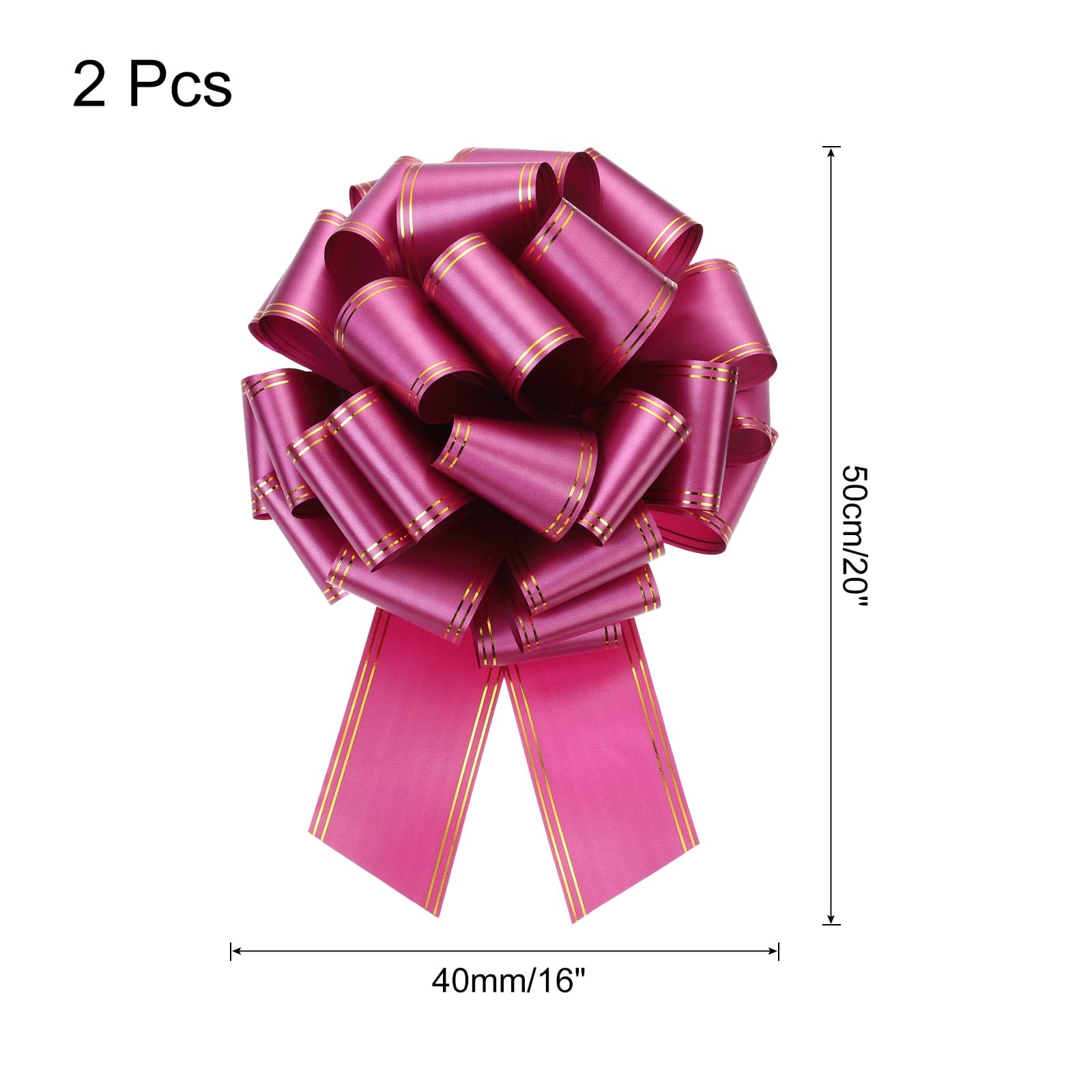 2pcs 16 Inch Giant Large Pull Bow Big Metallic Car Bows Ribbon with Gold Edge for Gift Christmas, Wine Red