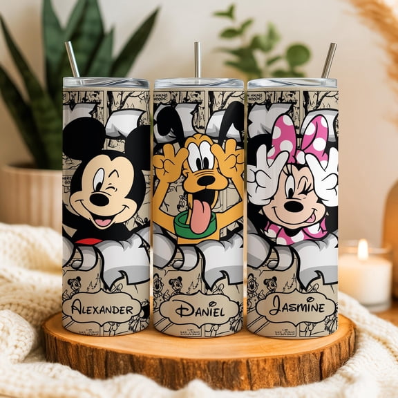 [NO STRAW] Personalized Mickey & Friends Tumbler, Custom Disney Inspired School Water Bottle, Disney Kids Tumbler With Straw, Disney Trip 2026 Tumbler