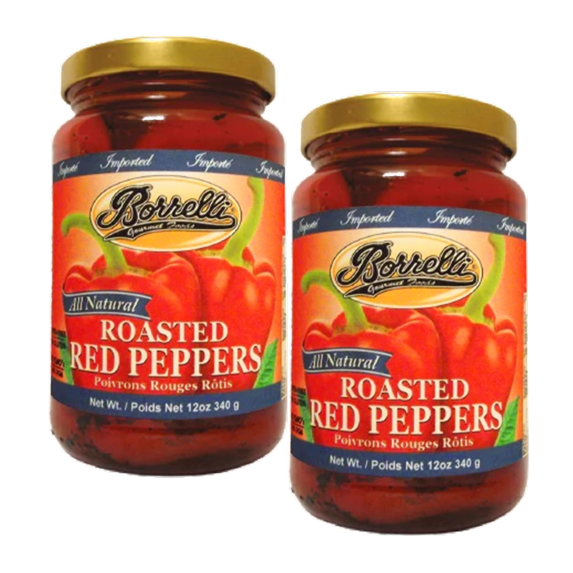 Borrelli Gourmet Foods All Natural Roasted Red Peppers, 2-Pack 12 oz. Jars