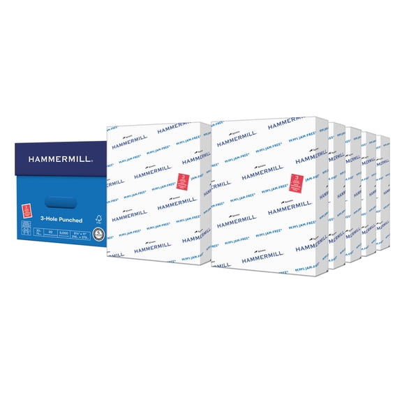 Hammermill Copy Plus, 3 Hole Punch, 8.5" x 11", 20 lb, 92 Bright White, 10 Ream Case (5,000 Sheets)