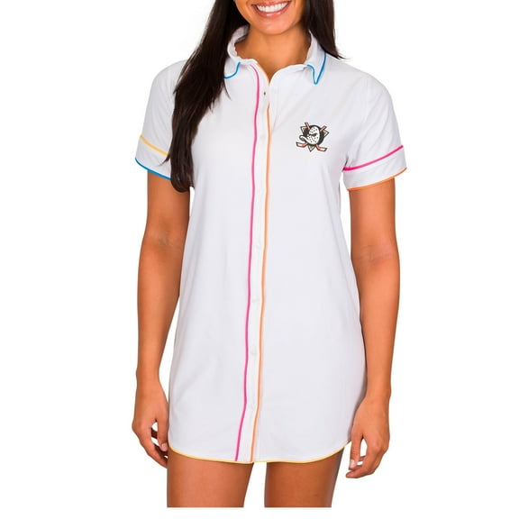 Women's Concepts Sport White Anaheim Ducks Flutter Knit Button-Up Nightshirt