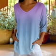 thumbnail image 5 of thefmos Women's 3/4 Sleeve Gradient Pullover Tops Summer V Neck Flowy Casual Blouses Loose Fit Cute Trendy Tshirt Basic Work Clothes, Navy 2XL, 5 of 7