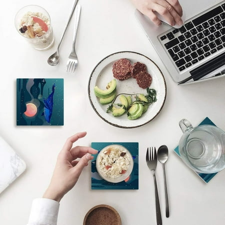 

ZHANZZK Whale Set of 4 Coaster for Drinks Absorbent Ceramic Stone Coasters Cup Mat with Cork Base for Home Kitchen Room Coffee Table Bar Decor