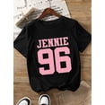 thumbnail image 1 of T-Shirt Imprimé Graphique avec Design "JENNIE 96 Pouces - Manches Courtes Col Rond Décontracté pour Femmes - Lavable en Machine, Tenue Toutes Saisons, T-Shirt Toutes Saisons / Style Décontracté Tendance / Tissu Extensible, 1 of 8