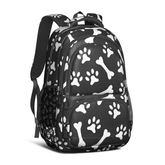 Paw Prints and Bones Backpack for School,Cute School Bag,Schoolbag with Adjustable Shoulder Straps & Padded Back,16.9 Inch