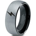 thumbnail image 1 of Tungsten Flash Thunder Lightning Bolt Band Ring 8mm Men Women Comfort Fit Black Dome Brushed Gray Polished, 1 of 4